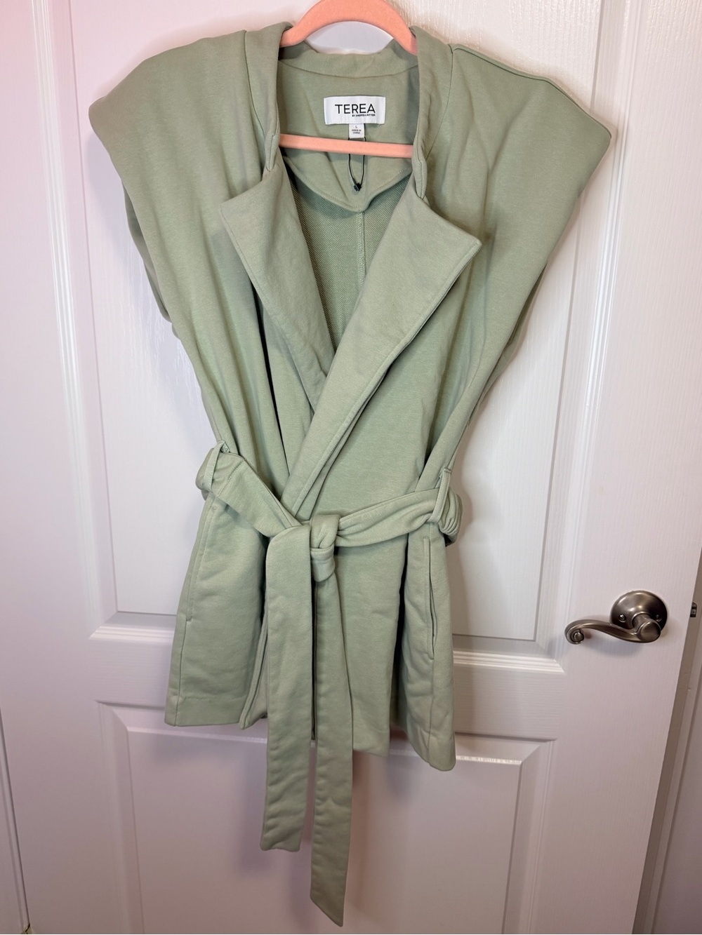TEREA Sage Green Sleeveless Trench Coat with Belt